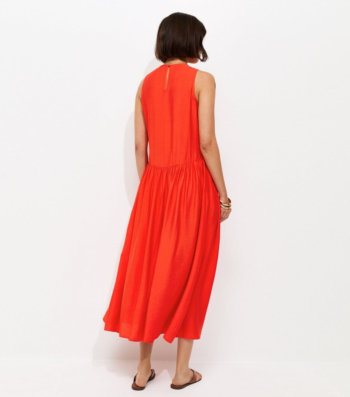 New Look Women's Bright Orange Drop Waist Sleeveless Midi Dress New Look - 4