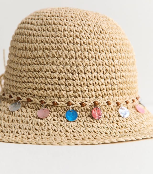 New Look Stone Colourful Disc Crochet Straw Bucket Hat New Look - 3