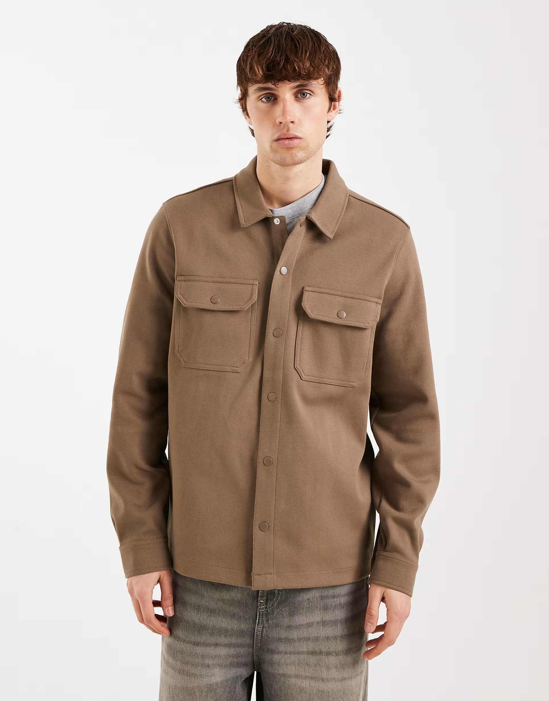 ASOS Threadbare pocket front shacket in taupe