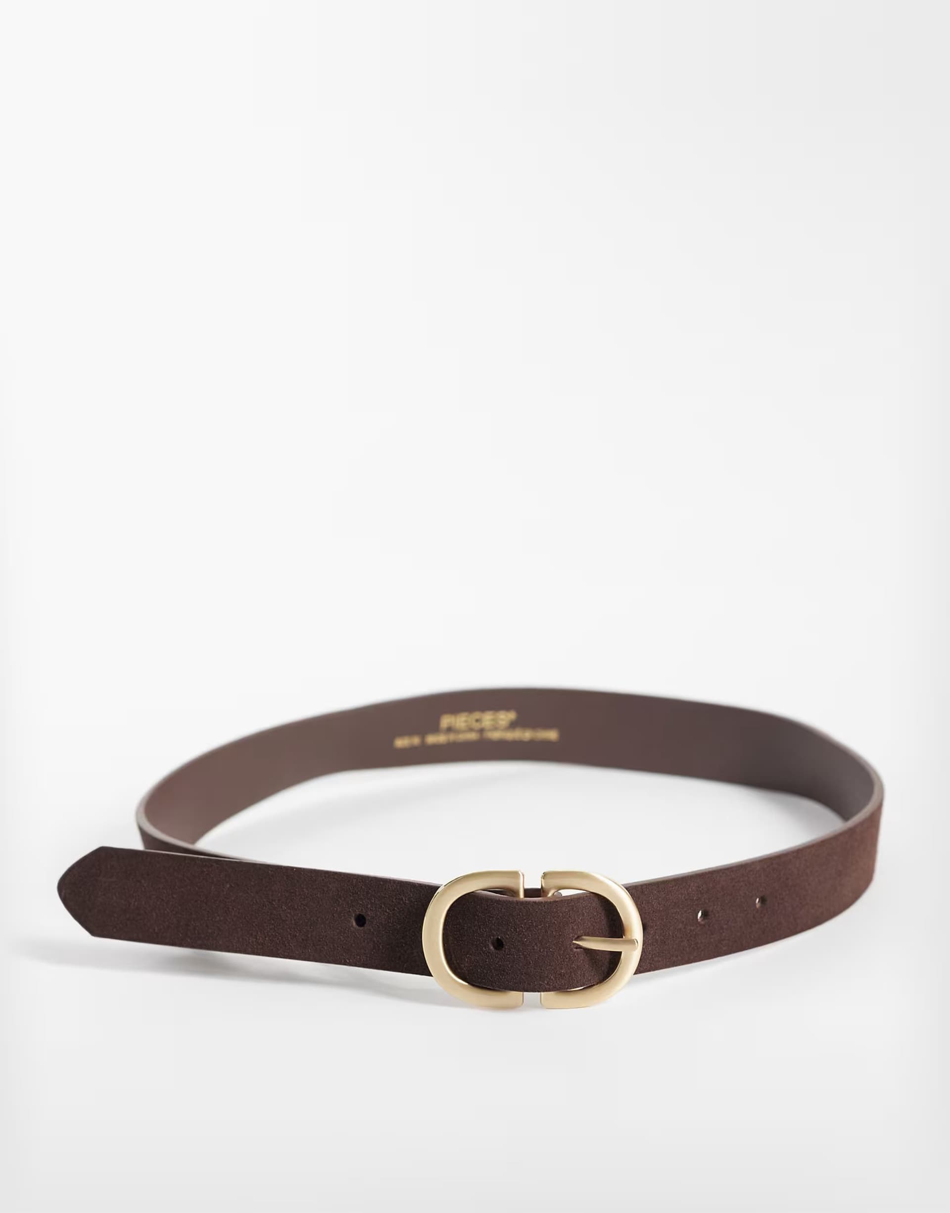 ASOS ASOS Suede Gold Double Buckle Belt In Chocolate Brown
