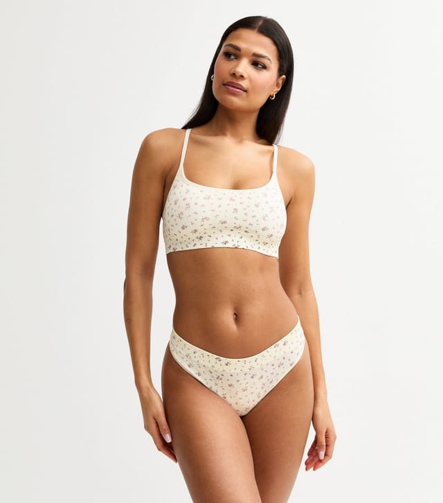 New Look Women's Cream Floral Print Seamless Bralette New Look - 2