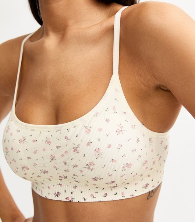 New Look Women's Cream Floral Print Seamless Bralette New Look - 3