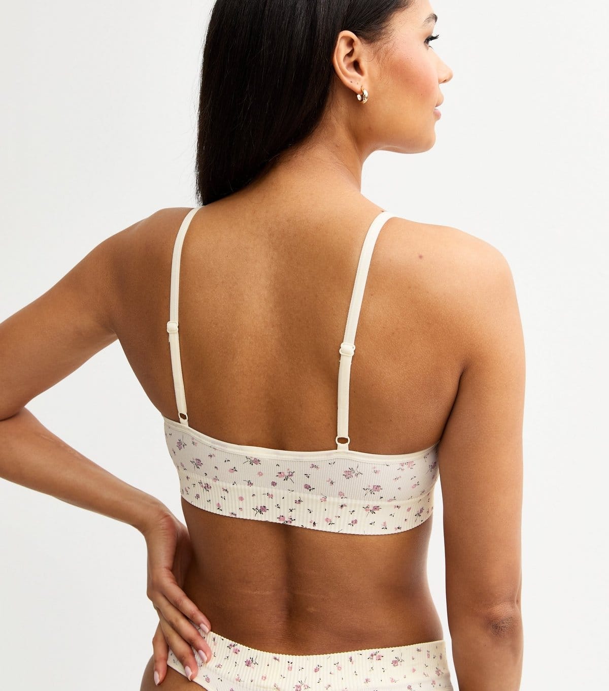 New Look Women's Cream Floral Print Seamless Bralette New Look - 4