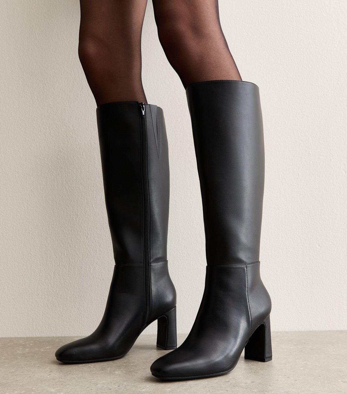 New Look Women's Black Faux Leather Heeled Knee High Boots New Look - 2