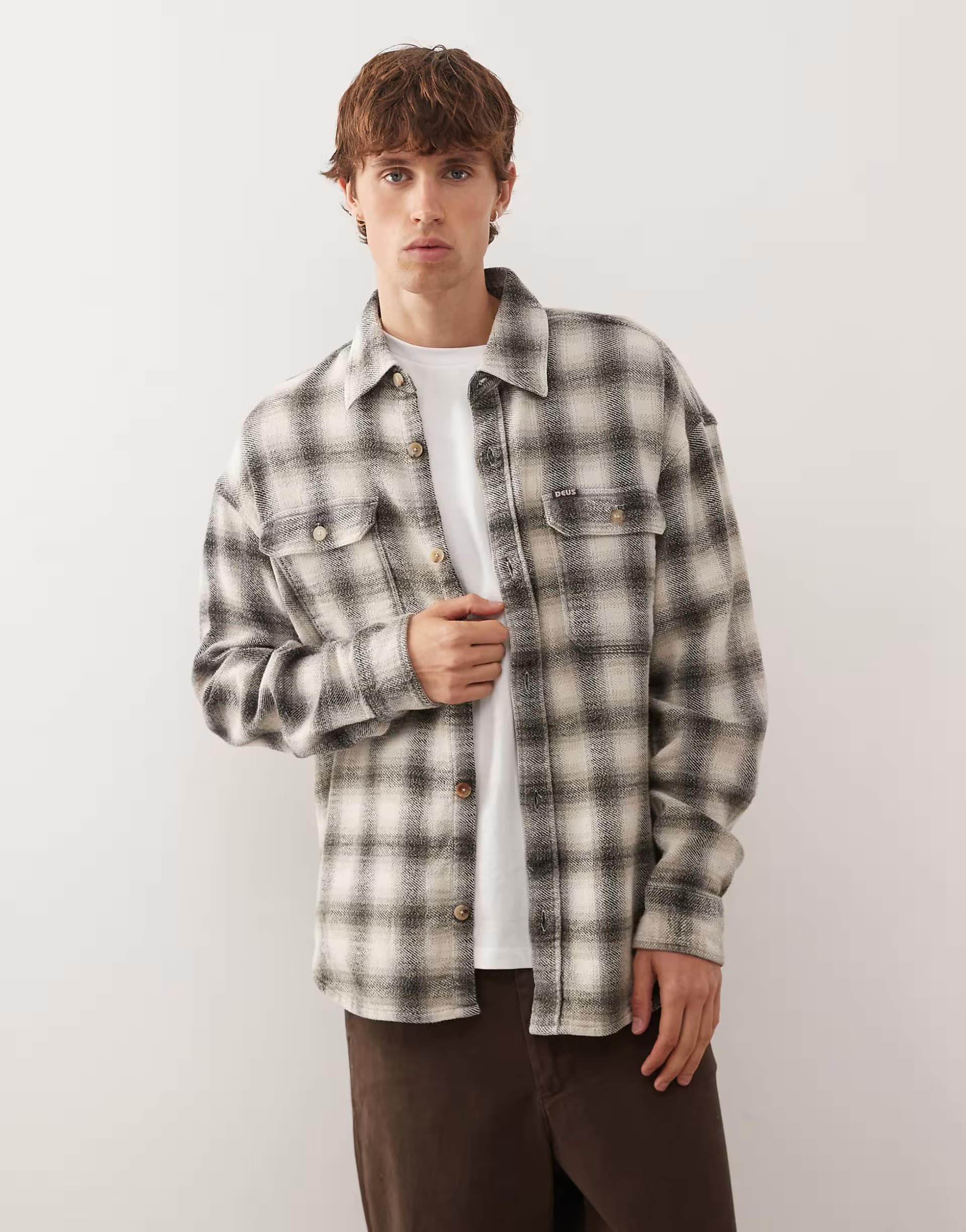 ASOS Deus Ex Machina too busy long sleeve flannel shirt in green and black