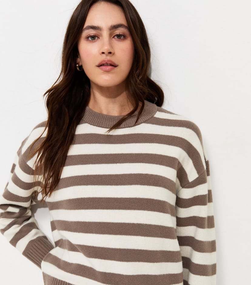 New Look Women's Brown Knitted Narrow Stripe Jumper New Look - 1