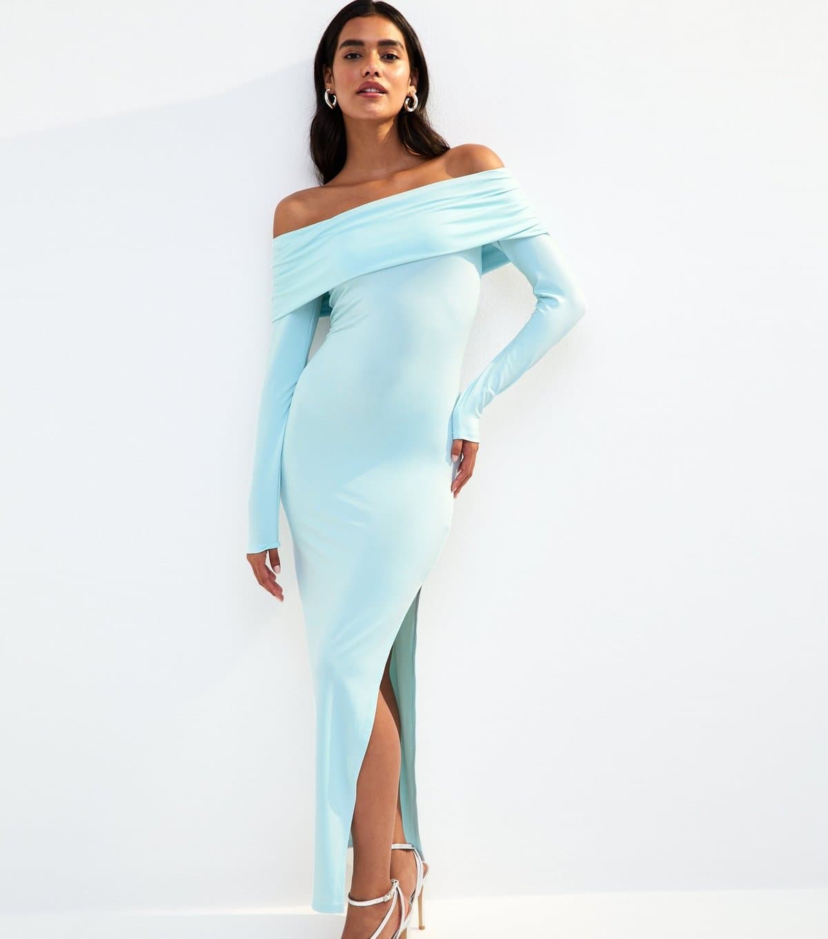 New Look Women's Light Blue Long Sleeve Bardot Maxi Dress New Look