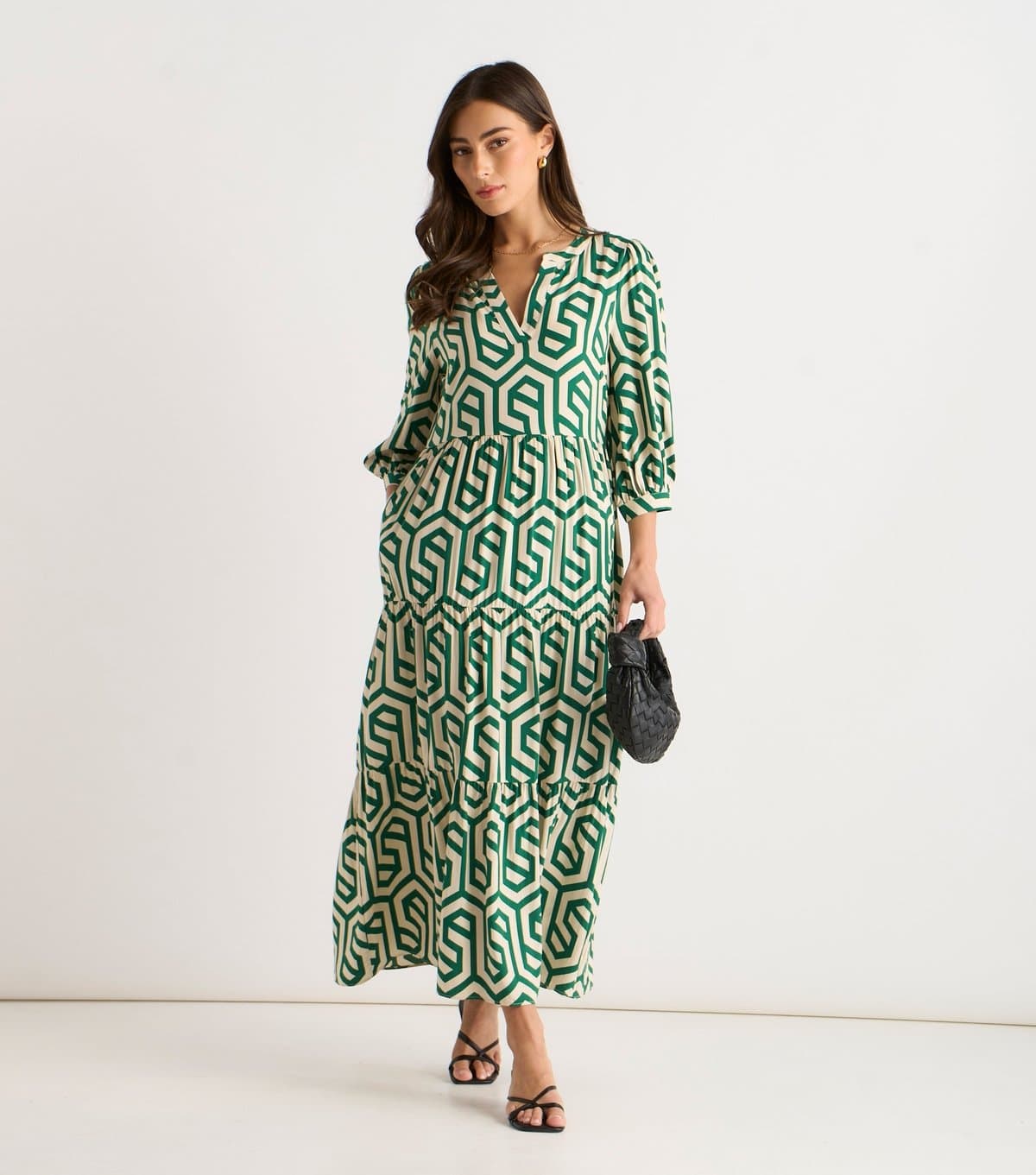 Gini London Women's Green Abstract Print Long Sleeve Maxi Dress Gini London New Look