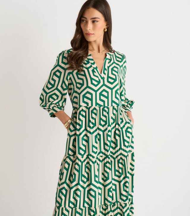 Gini London Women's Green Abstract Print Long Sleeve Maxi Dress Gini London New Look - 2