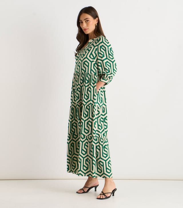 Gini London Women's Green Abstract Print Long Sleeve Maxi Dress Gini London New Look - 3
