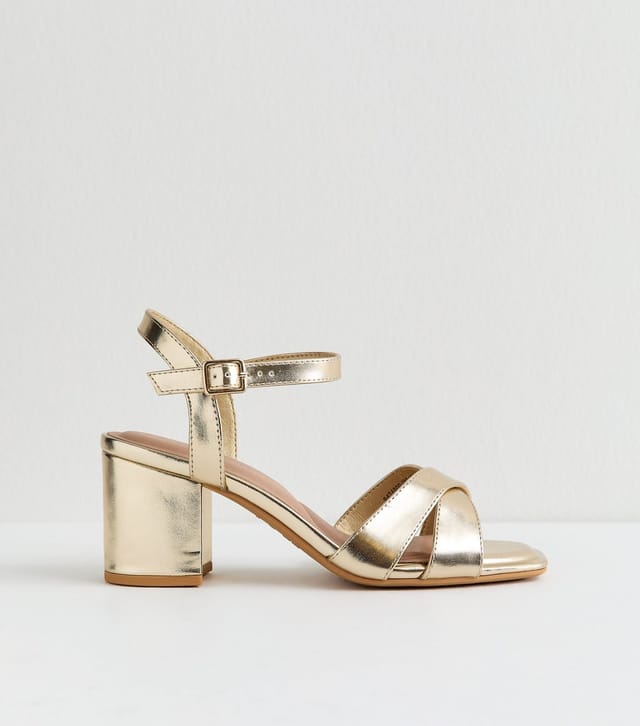 New Look Women's Wide Fit Gold Cross Strap Block Heel Sandals New Look - 2