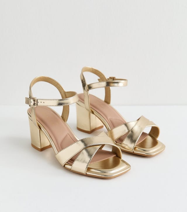 New Look Women's Wide Fit Gold Cross Strap Block Heel Sandals New Look - 3