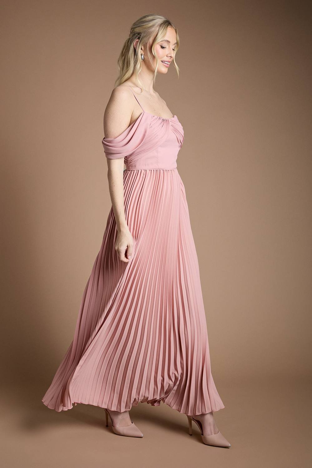 Coast Coast Women's Bardot Pleated Maxi Bridesmaid Dress in Antique Rose - 2