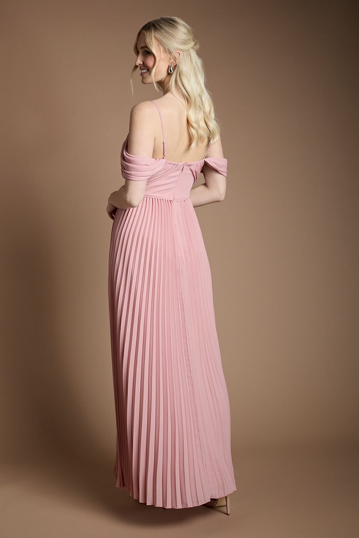 Coast Coast Women's Bardot Pleated Maxi Bridesmaid Dress in Antique Rose - 3