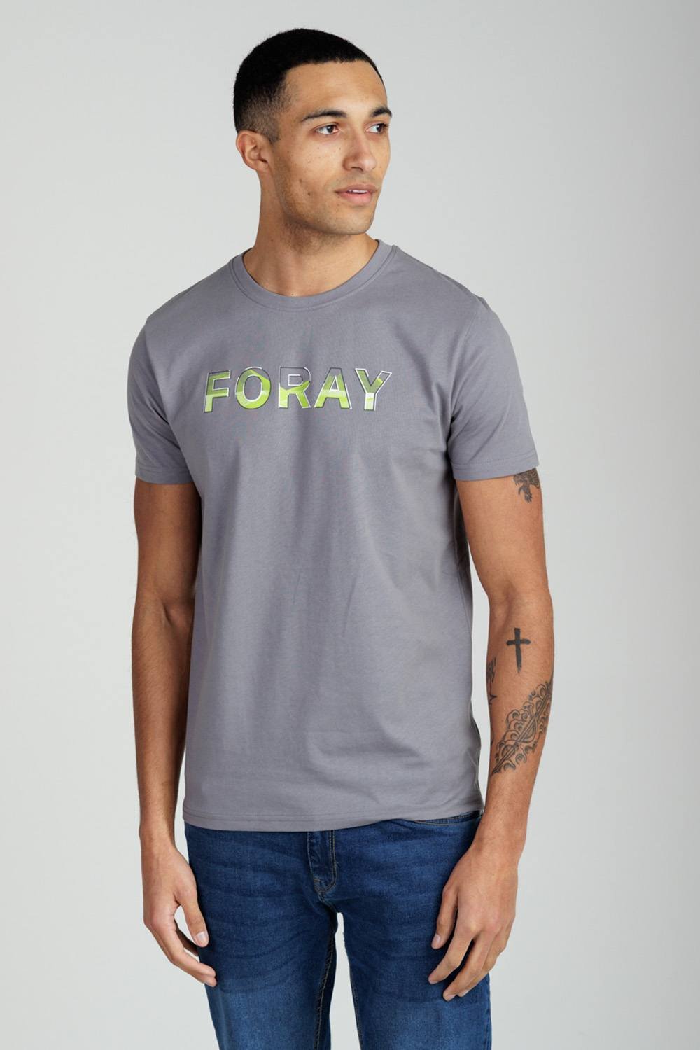 Foray Foray Men's Short Sleeve Cotton Crew Neck Logo T-Shirt in Grey - 2