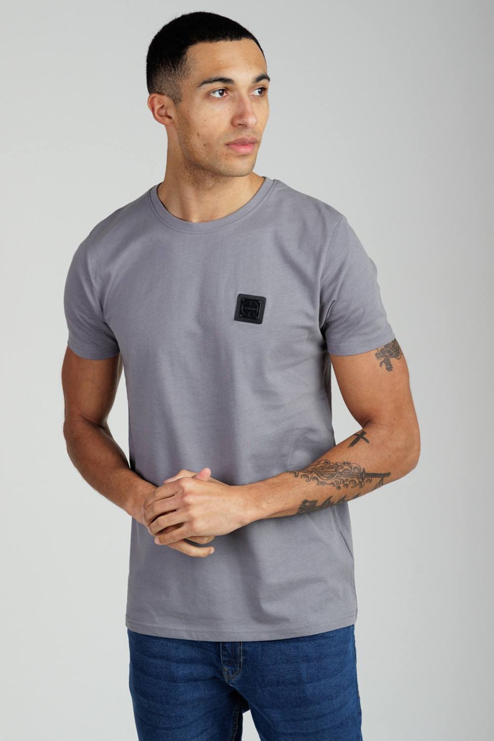 Foray Foray Men's Short Sleeve Cotton Crew Neck Logo T-Shirt in Grey - 3
