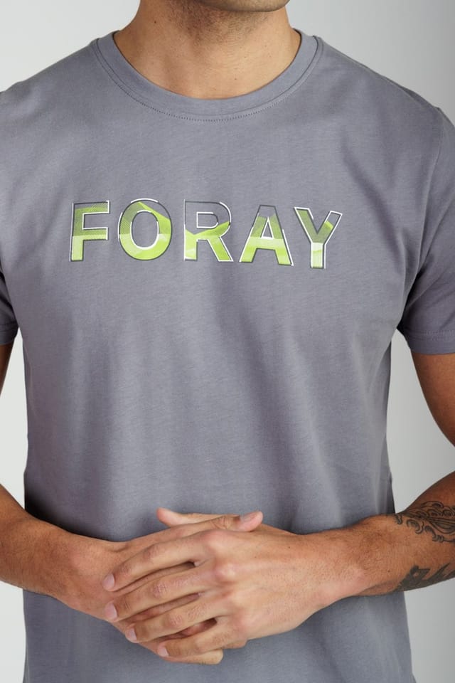Foray Foray Men's Short Sleeve Cotton Crew Neck Logo T-Shirt in Grey - 3