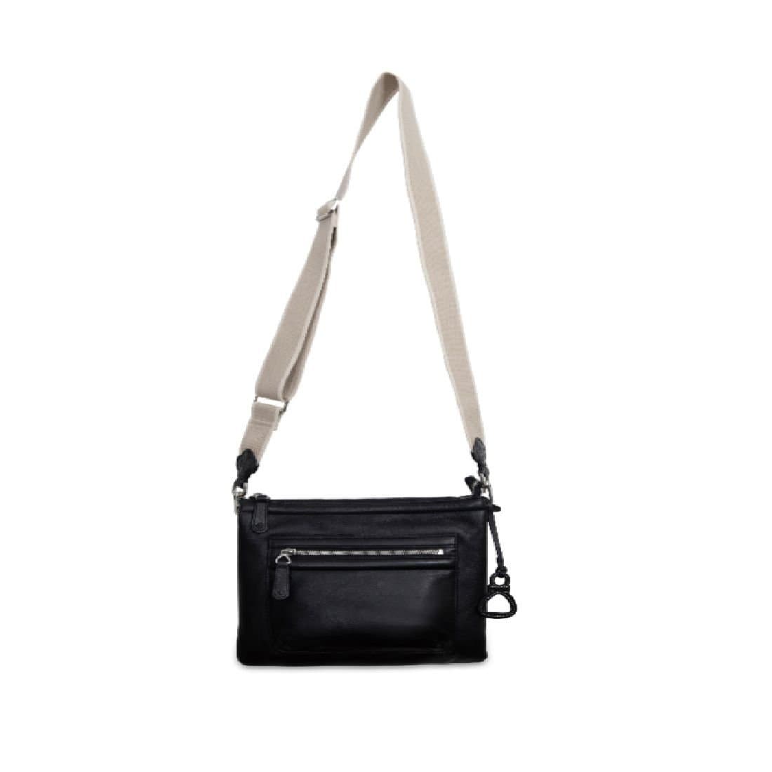 SADDLER SADDLER Women's 'Ellen' 3 Section Handmade Leather Zip Top Crossbody Bag in Black