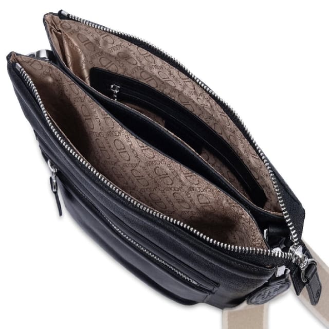 SADDLER SADDLER Women's 'Ellen' 3 Section Handmade Leather Zip Top Crossbody Bag in Black - 2