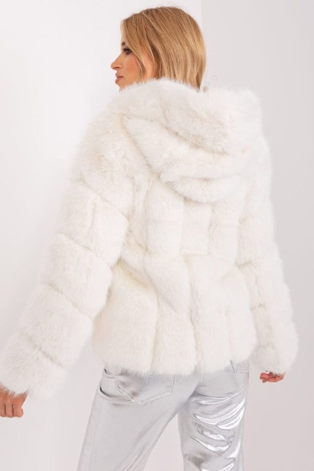 Love Lace Love Lace Women's Elegant Hooded Fur Jacket Transitional Warm in Off-White - 3