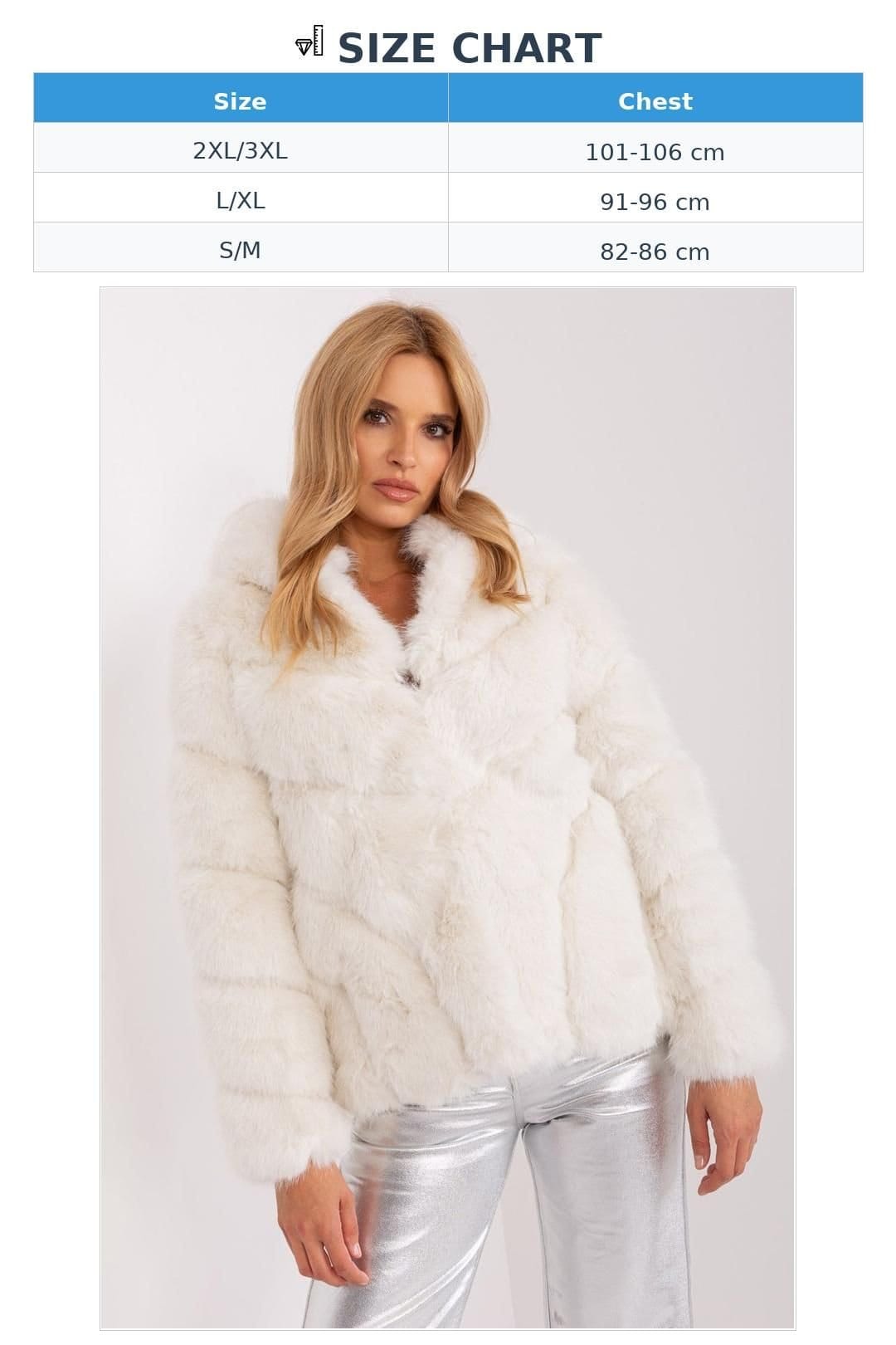 Love Lace Love Lace Women's Elegant Hooded Fur Jacket Transitional Warm in Off-White - 4