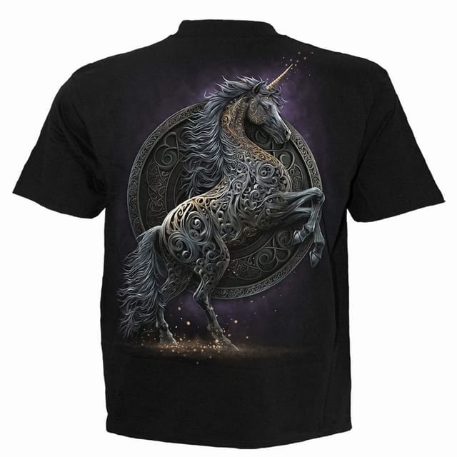 Spiral Direct Spiral Direct Men's Celtic Unicorn Back Print T-Shirt in Black - 3