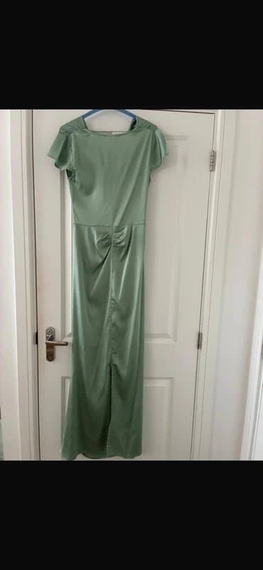 Never Fully Dressed Green satin bridesmaids dress