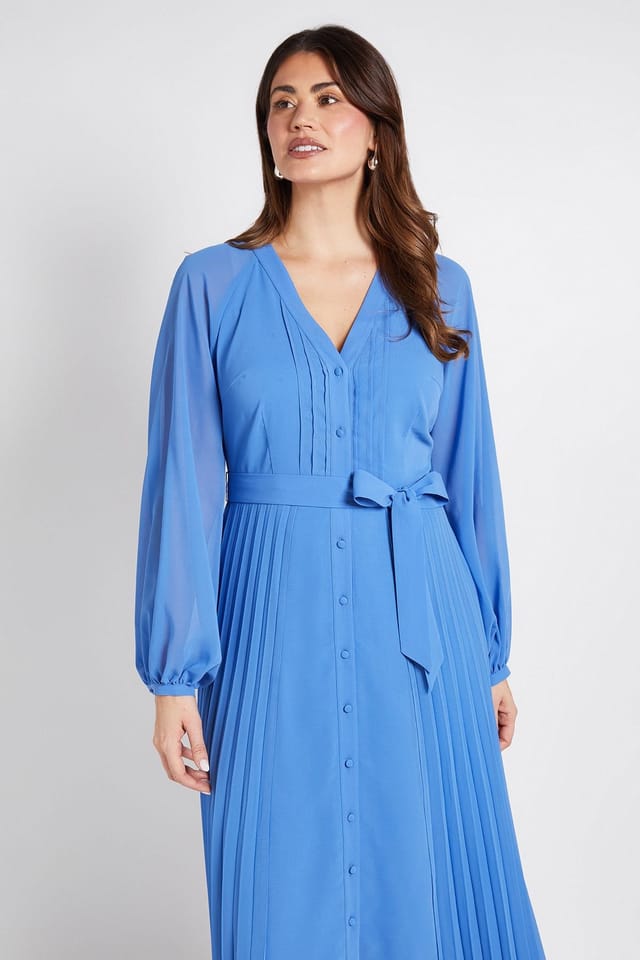Wallis Wallis Women's Chiffon Pleat Detail Midi Dress in Blue - 2