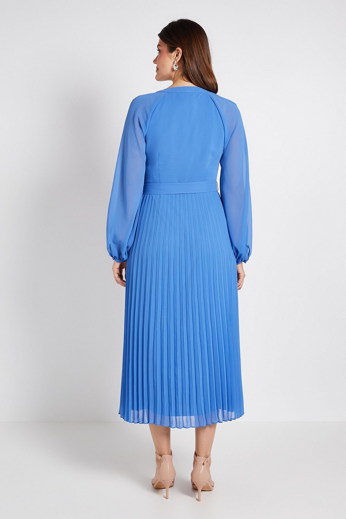 Wallis Wallis Women's Chiffon Pleat Detail Midi Dress in Blue - 3