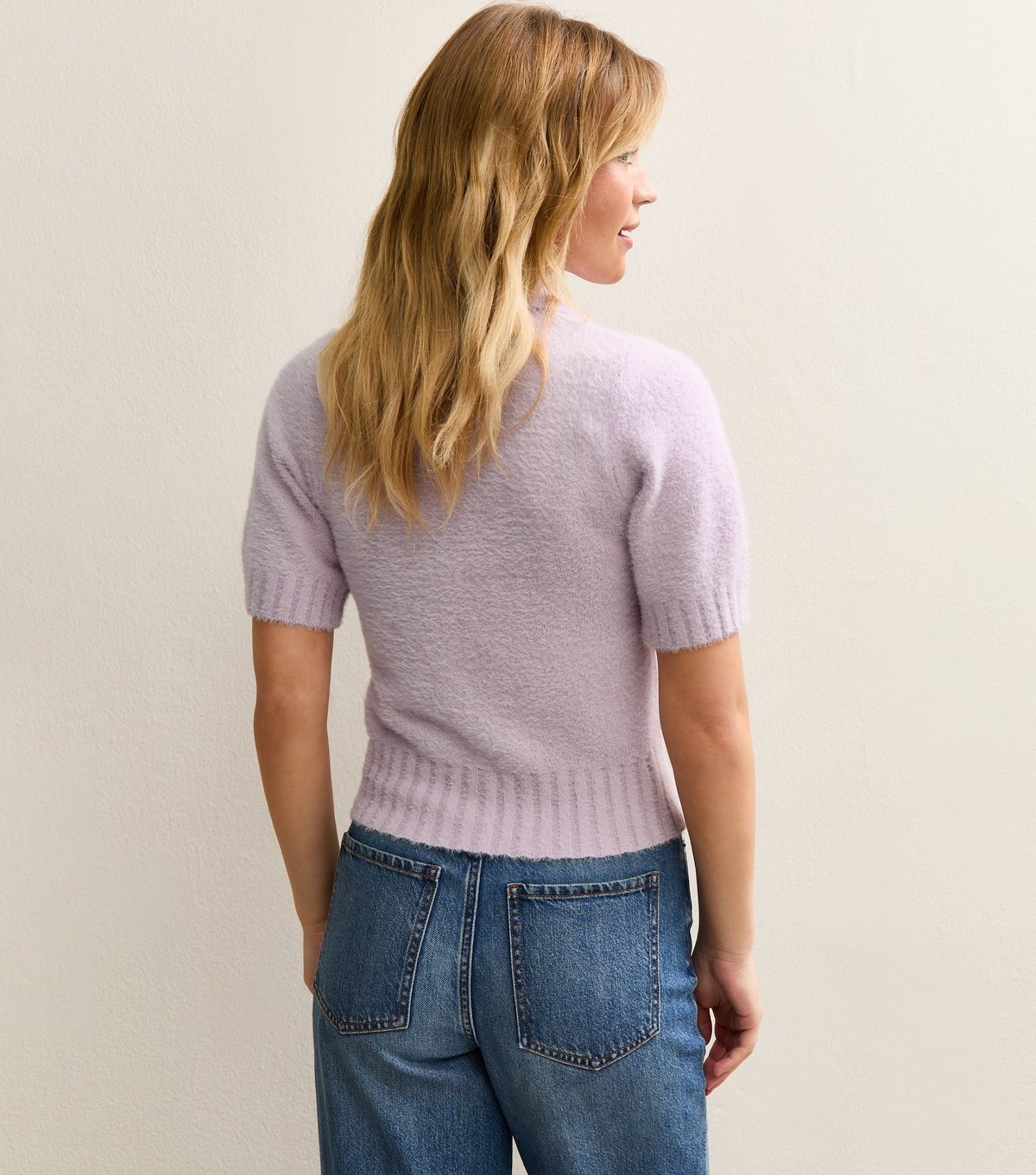 New Look Women's Lilac Fluffy Knit Short Sleeve Collared Cardigan New Look - 4