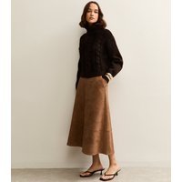New Look Women's Tan Faux Suede A Line Midi Skirt New Look - 1