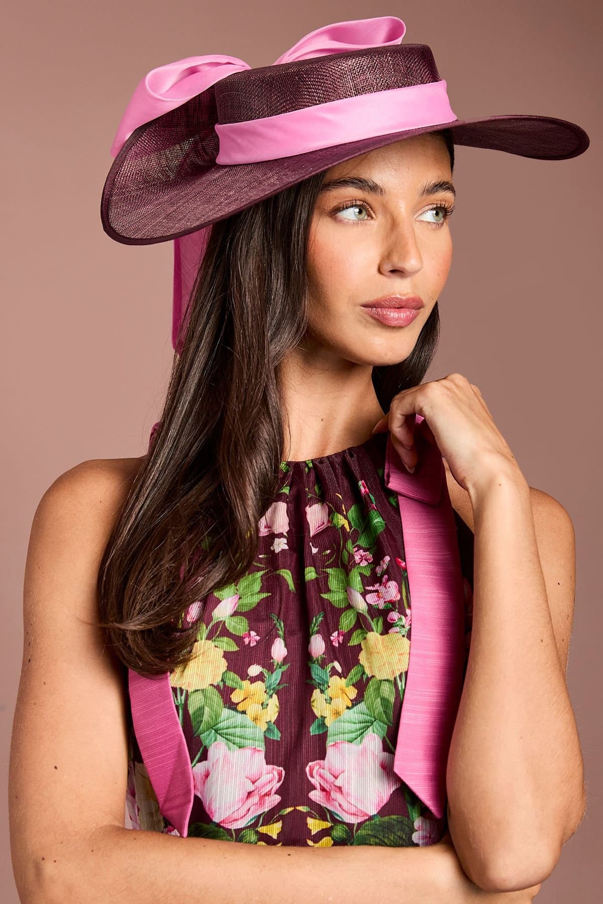 Coast Coast Burgundy Tan Bow Detail Boater Hat
