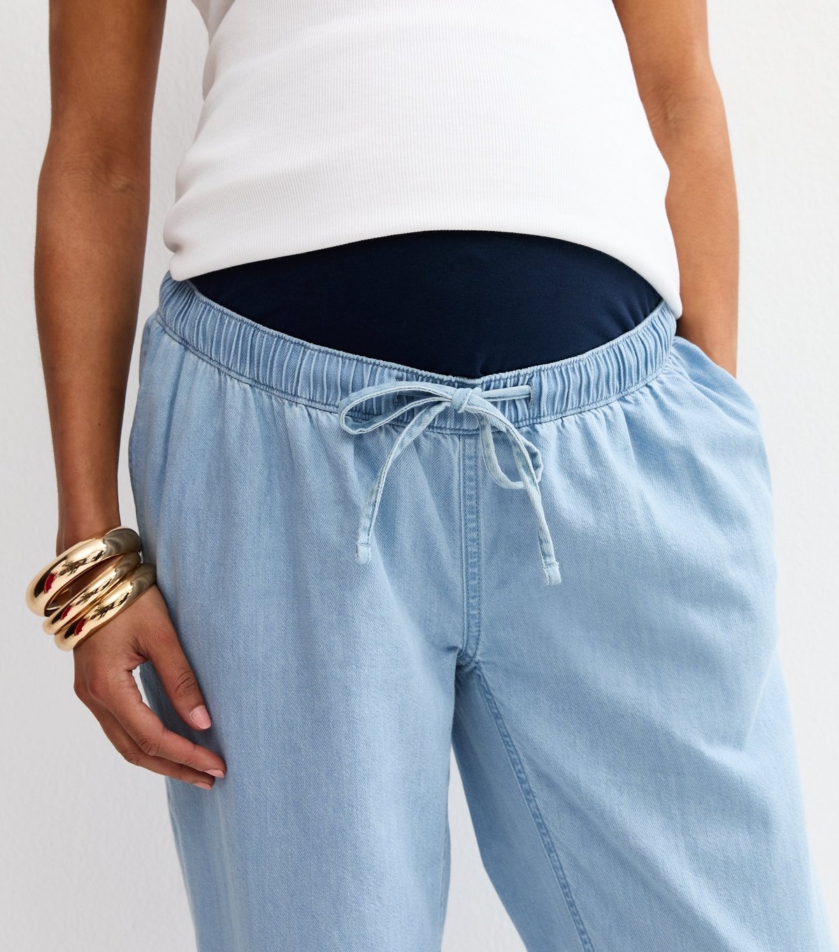 New Look Women's Maternity Light Blue Denim Look Cuffed Over Bump Joggers New Look - 2