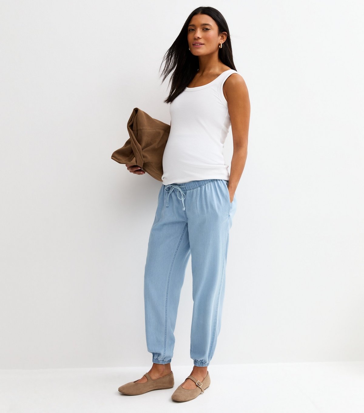 New Look Women's Maternity Light Blue Denim Look Cuffed Over Bump Joggers New Look - 3