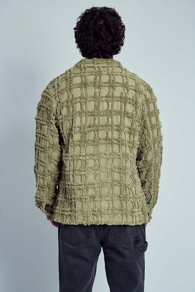 Native Youth Native Youth Men's Cotton Long Sleeve Textured Jacquard Overshirt in Green - 2