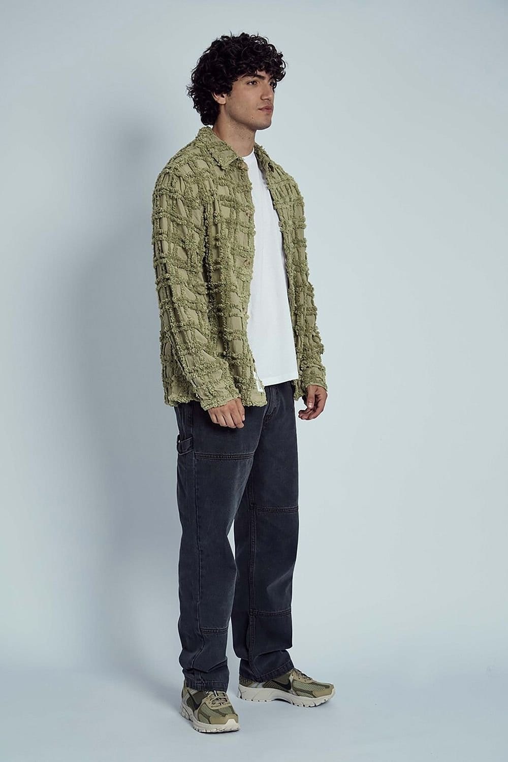 Native Youth Native Youth Men's Cotton Long Sleeve Textured Jacquard Overshirt in Green - 4