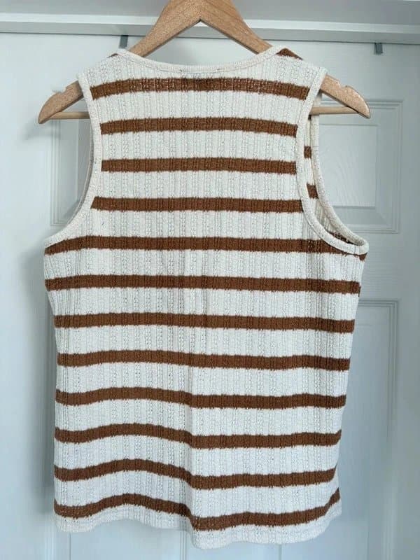 New Look Adorable Women’s New Look Brown Stripy Tie Front Knit Waistcoat Top size 16