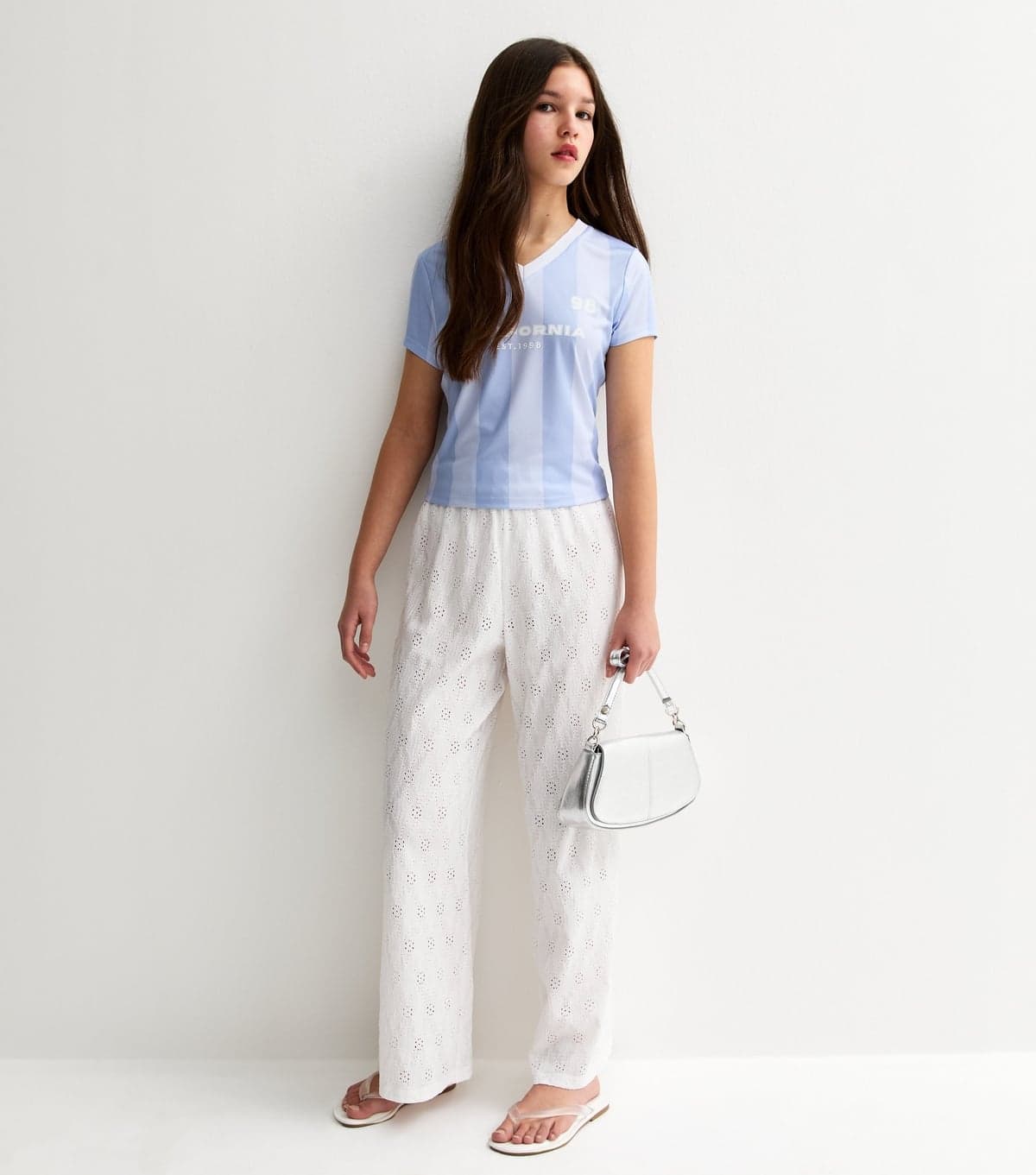 New Look Girls' White Broderie Anglaise Wide Leg Trousers New Look