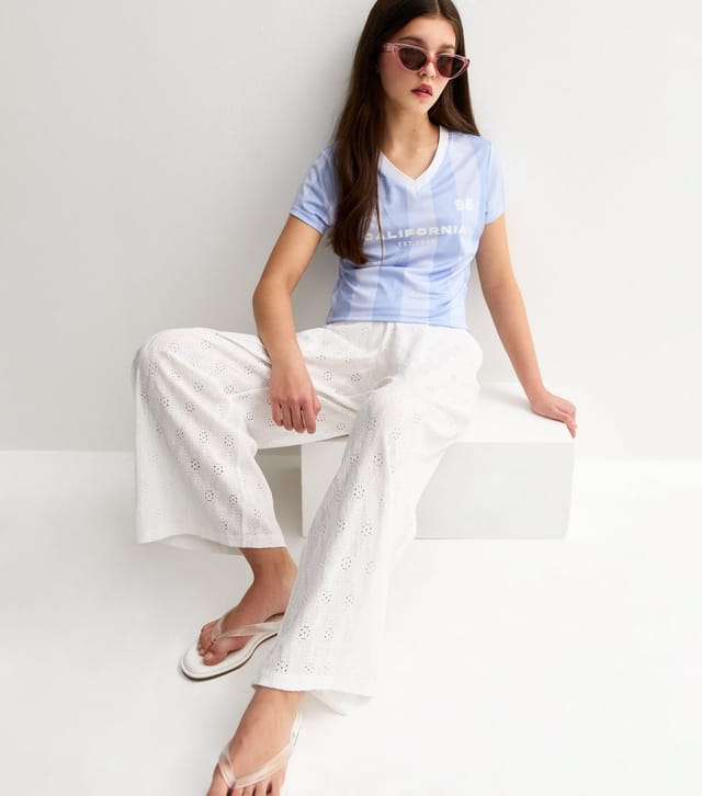 New Look Girls' White Broderie Anglaise Wide Leg Trousers New Look - 2