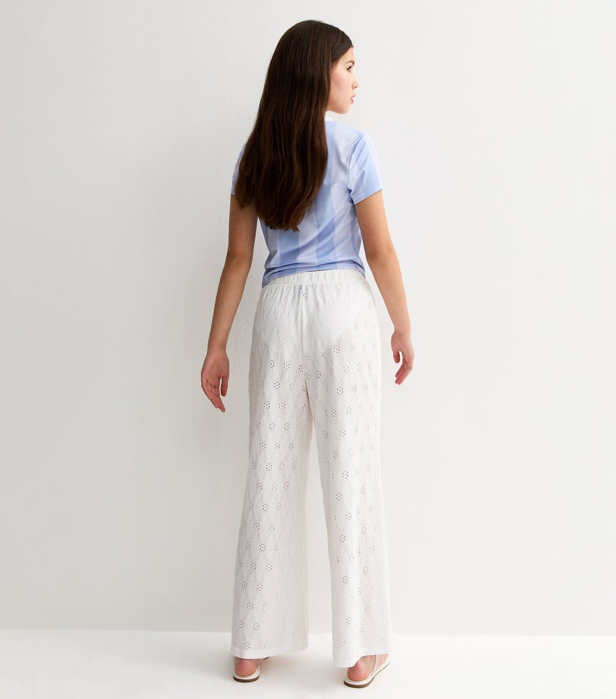 New Look Girls' White Broderie Anglaise Wide Leg Trousers New Look - 4