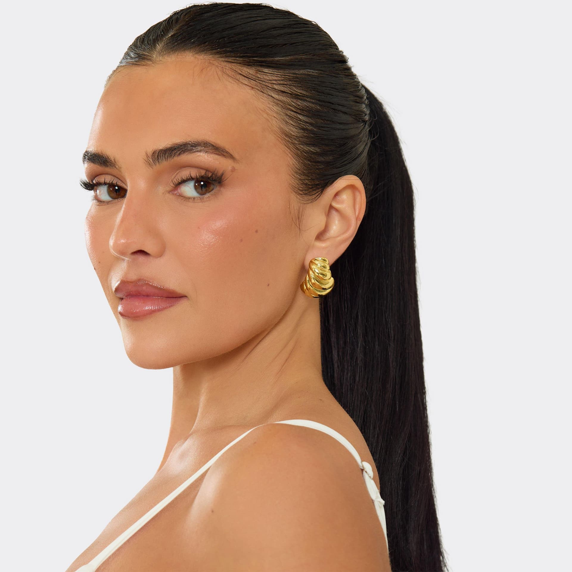 EGO EGO Gold Ribbed Shell Stud Earrings, Women's Size UK 0
