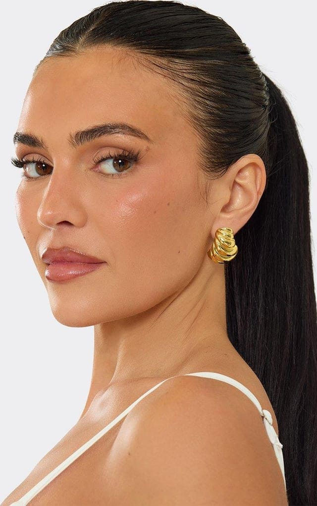 EGO Shell Shape Ribbed Detail Stud Earrings In Gold, Women's Size UK 0 - 2