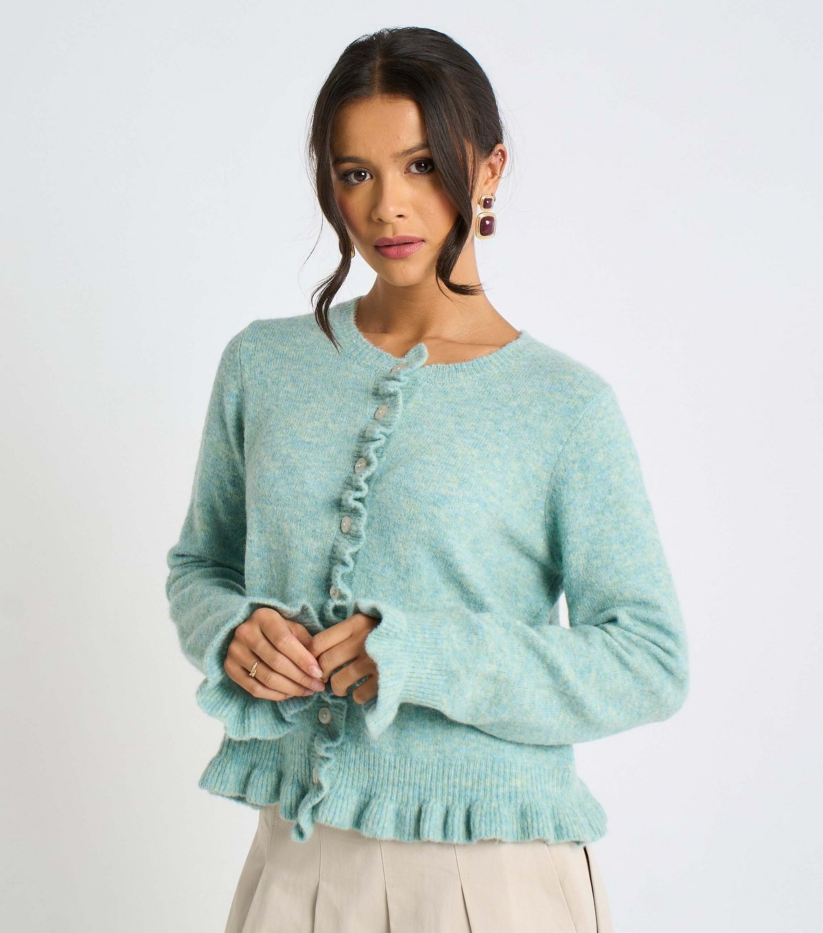 Gini London Women's Light Green Ruffle Trim Cardigan Gini London New Look - 2