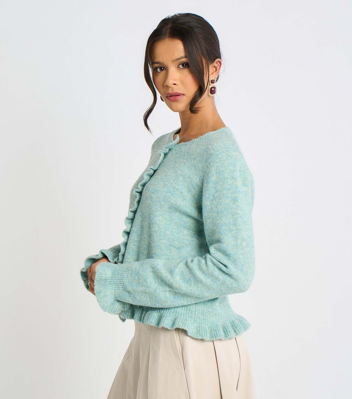 Gini London Women's Light Green Ruffle Trim Cardigan Gini London New Look - 4