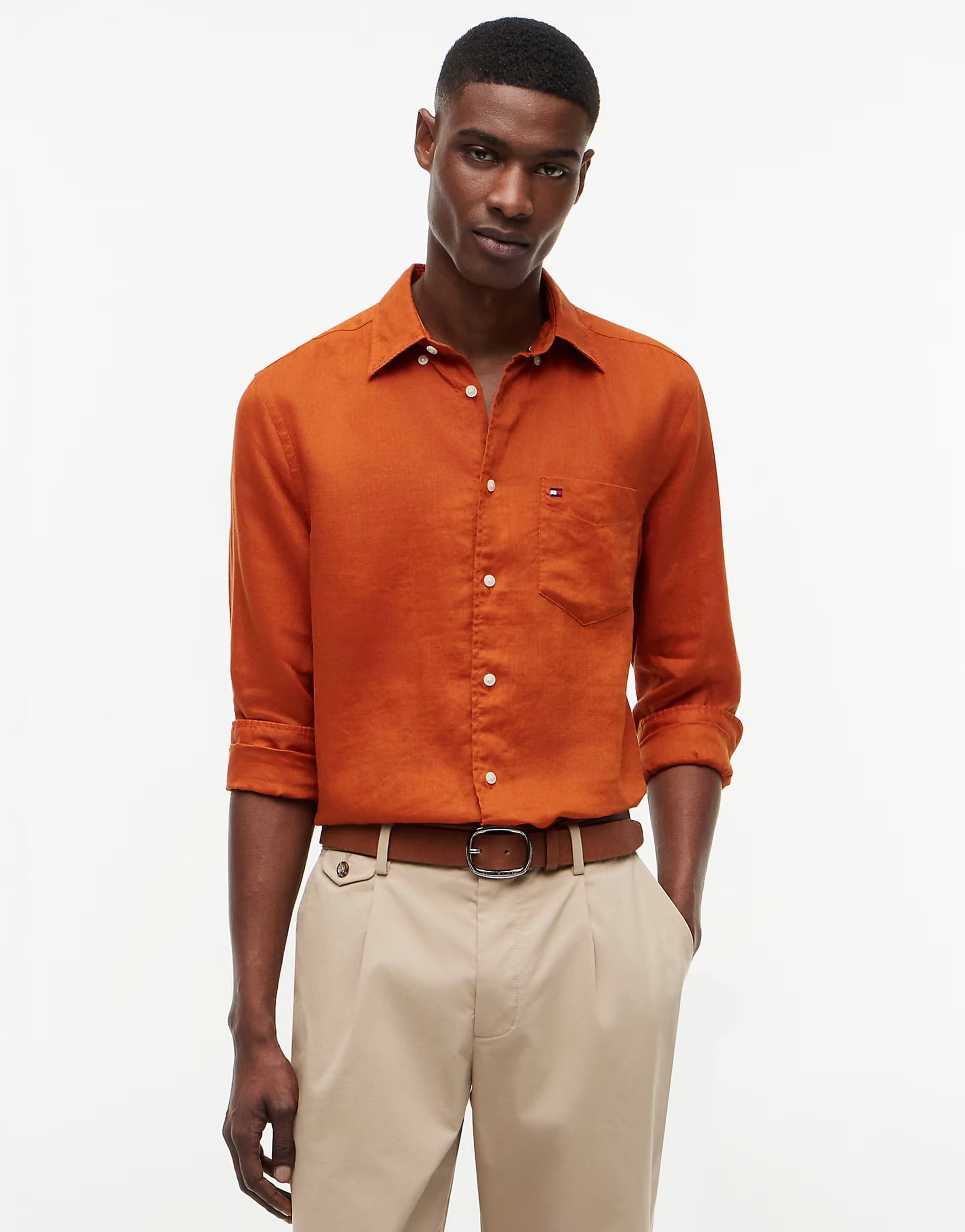 ASOS Tommy Hilfiger Regular fit washed pure linen shirt in orange