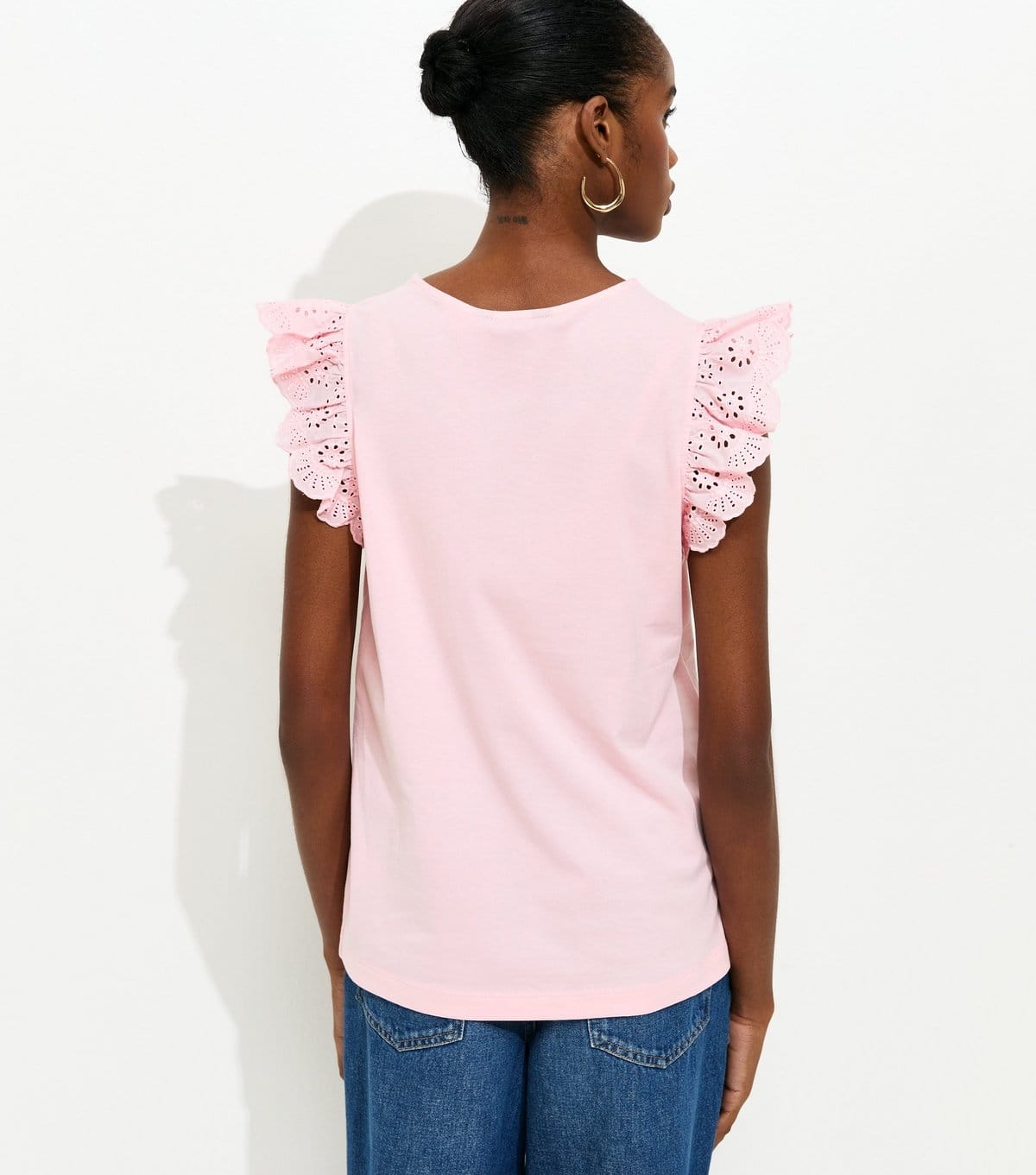 New Look Women's Light Pink Broderie Frill Sleeve Top New Look - 4