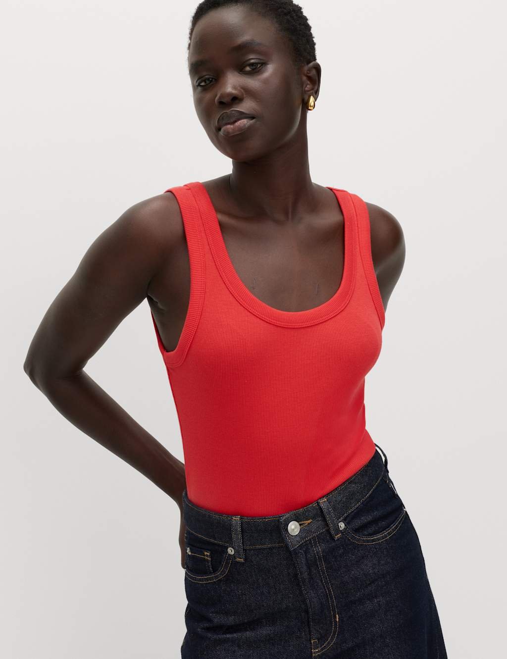 Marks & Spencer M&S Cotton Rich Ribbed Slim Fit Vest Top Bright Red - 1