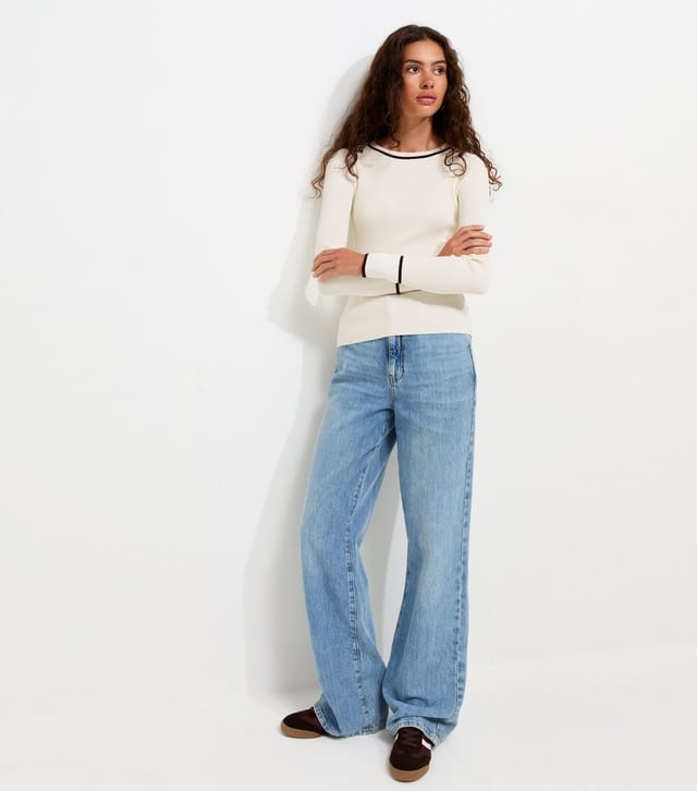 New Look Women's Cream Ribbed Tipped Crew Neck Jumper New Look - 3