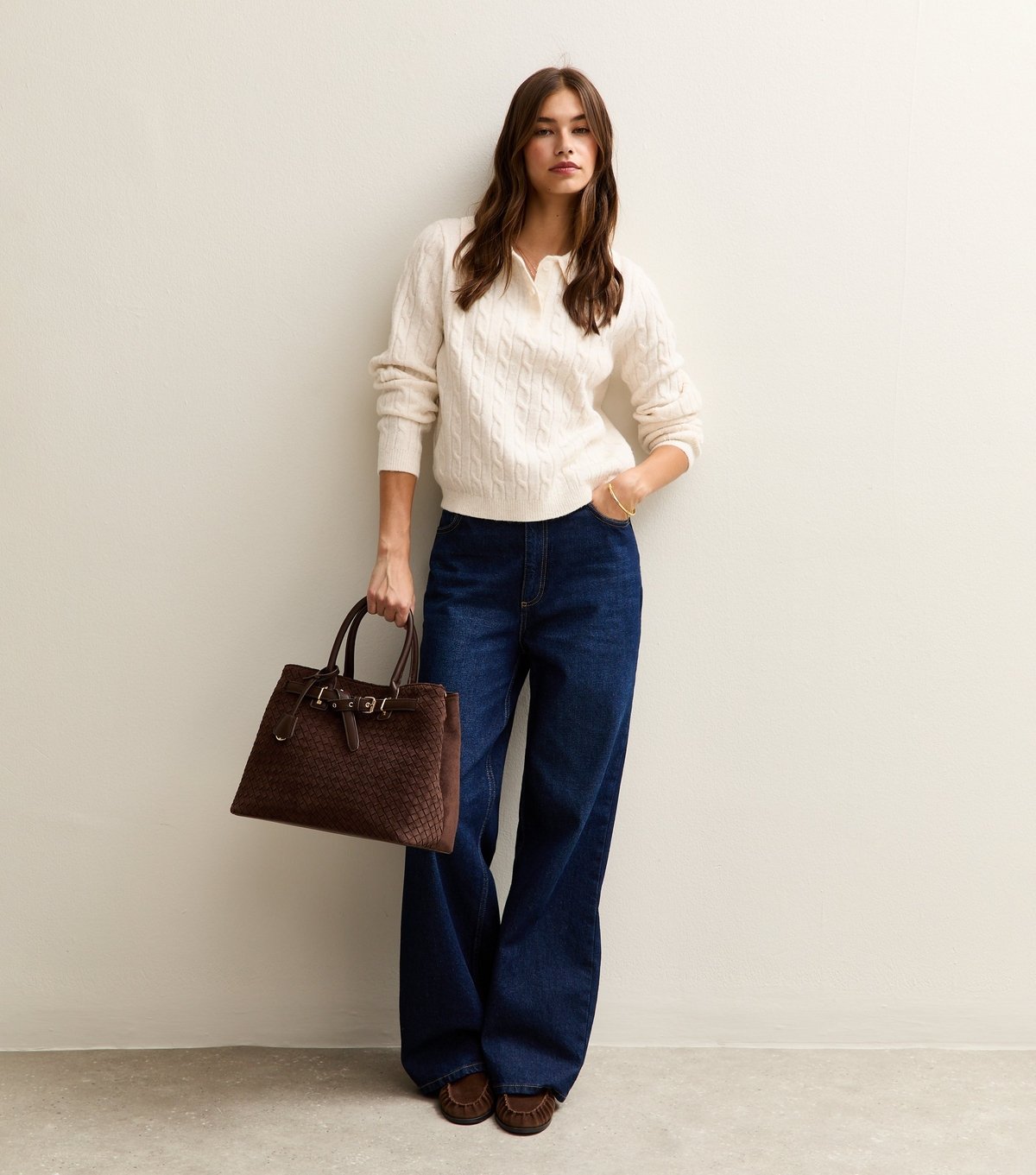 New Look Women's Cream Cable Knit Button Polo Jumper New Look - 3