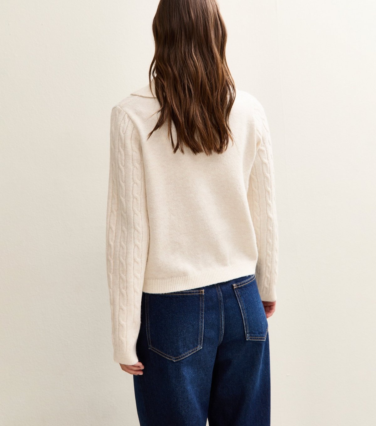 New Look Women's Cream Cable Knit Button Polo Jumper New Look - 4